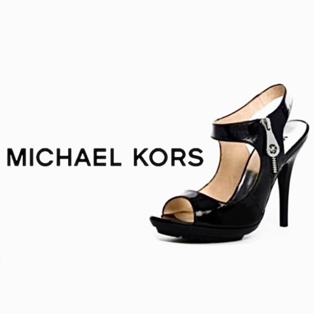 MICHAEL Michael Kors Black Patent Leather Belinda Sandals, Women’s Size 5.5